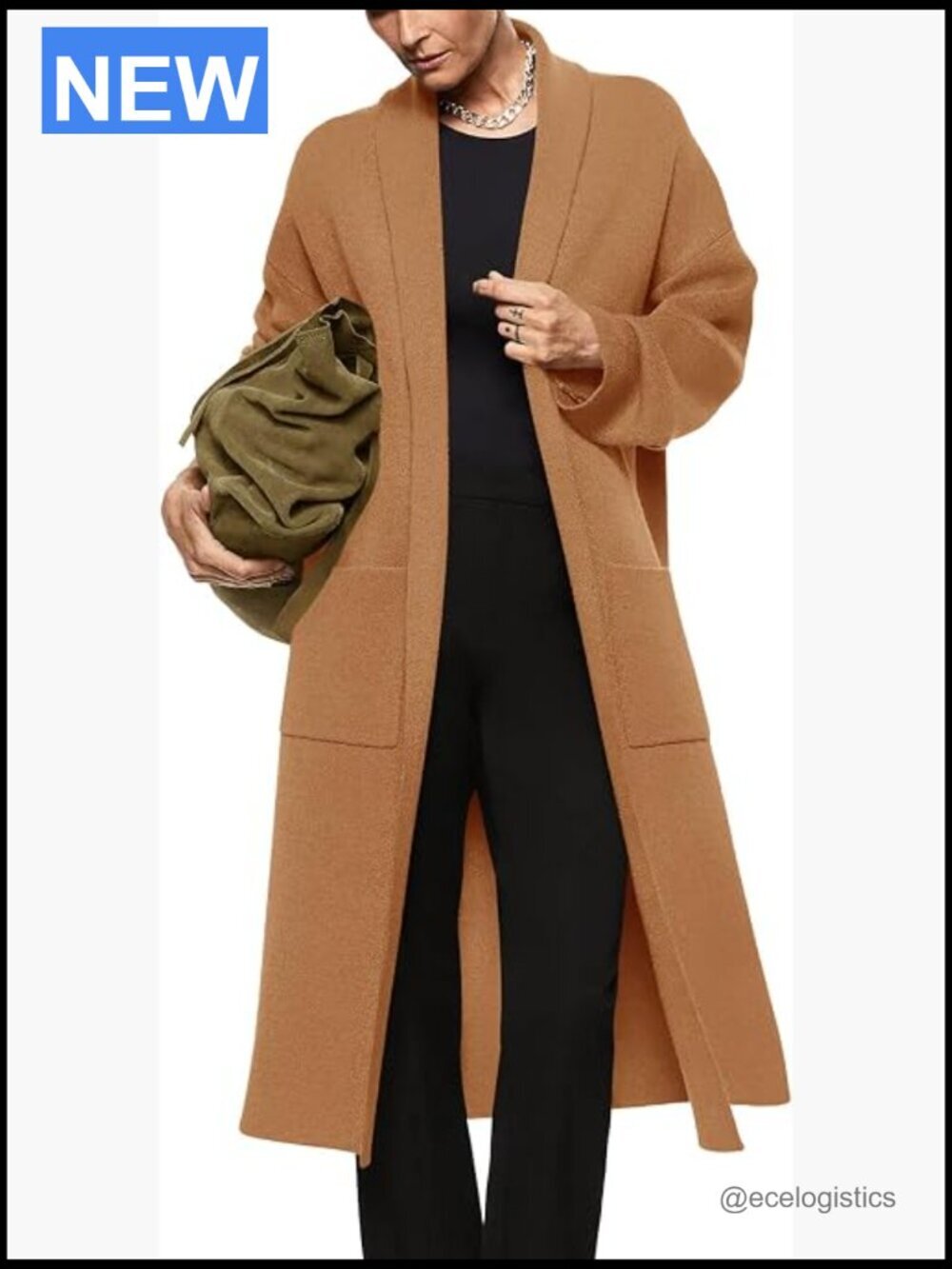 Women's Long Sleeve Maxi Cardigan Open Front Oversized Knitted Sweater Coat